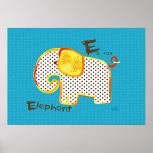 "E est pour l'éléphant" affiche de peinture numéri