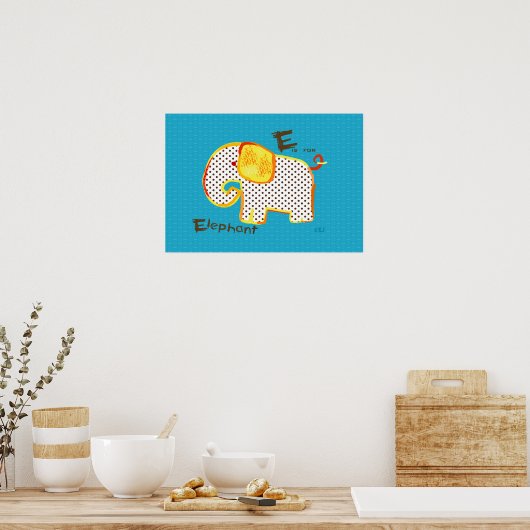 "E est pour l'éléphant" affiche de peinture numéri (Cuisine)