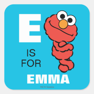 E is voor Elmo   Voeg je naam toe Vierkante Sticker