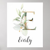 E Letter Monogram Groene Nursery Naam Muurprint Poster (Voorkant)