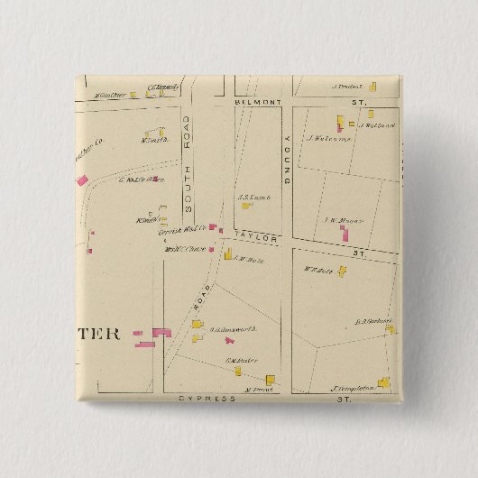 E Manchester, Bakerville, ard 6 Vierkante Button 5,1 Cm (Voorkant)