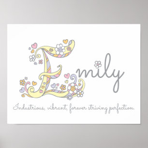 E monogram art Emily meisjes naam poster