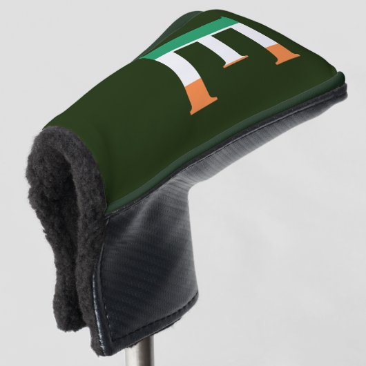 E Monogram bedekt met Ierse vlag pcnt Golfheadcover (3/4 voorkant)