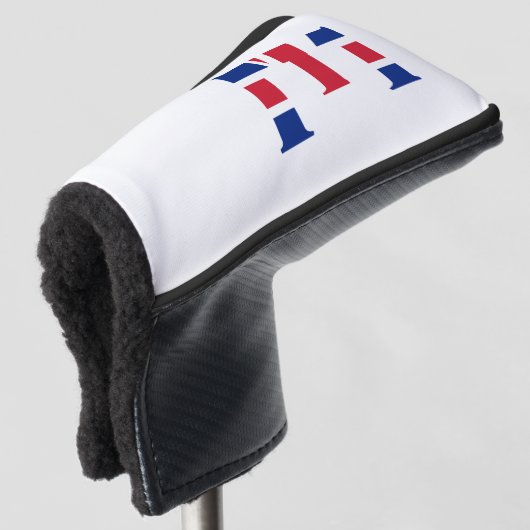 E Monogram bedekt met Union Jack Flag pcnt Golfheadcover (3/4 voorkant)