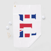 E Monogram bedekt op Union Jack Flag gtcnt Golfhanddoek (Insitu)