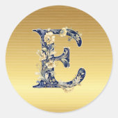 E monogram bloemenontwerp ronde sticker (Voorkant)
