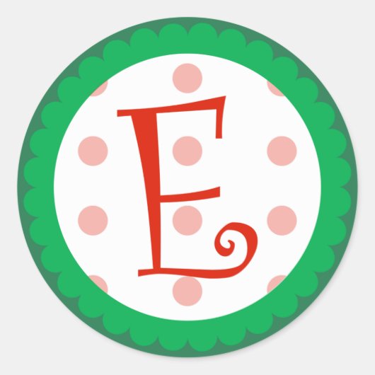 E Monogram (grillige kerst) Ronde Sticker (Voorkant)