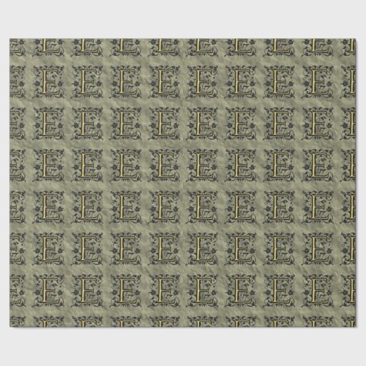 E - monogram in reliëfdruk (goud) cadeaupapier (Zoom)