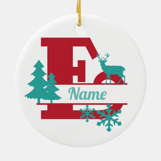 E Monogram Initiaal kerstfeestdag Ornament (Achterkant)