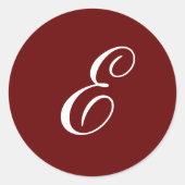 E Monogram Initiaal Wit op Maroon Ronde Sticker (Voorkant)