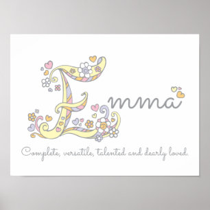 E monogram kunst Emma meisjes naam poster