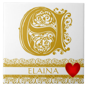 E Monogram Naam Gold Lace Red Heart Sjabloon Tegel Tegeltje