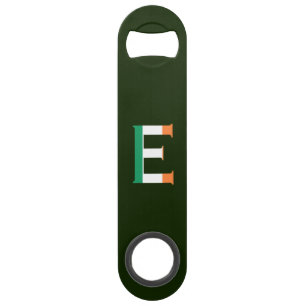 E Monogram overlay op Ierse vlag bocnt Speed Flessenopener