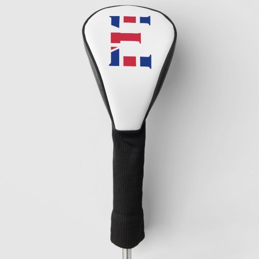 E Monogram overlay op Union Jack Flag dcnt Golfheadcover (Voorkant)