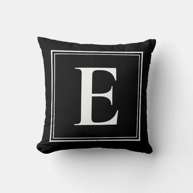 E Monogram Sjabloon Elegant Modern Black White Kussen (Voorkant)