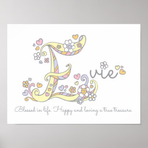 E monogramme art Evie girls nom signifiant affiche