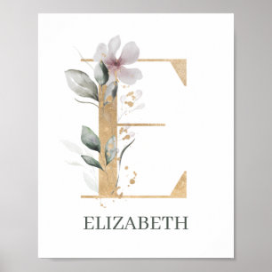 E Monogramme Floral Poster personnalisé