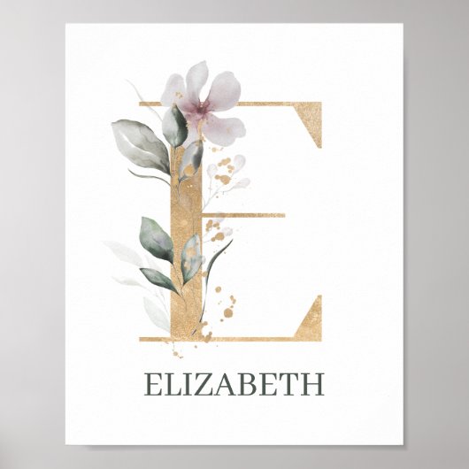 E Monogramme Floral Poster personnalisé (Devant)