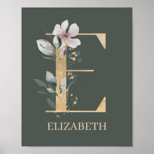 E Monogramme Floral Poster personnalisé