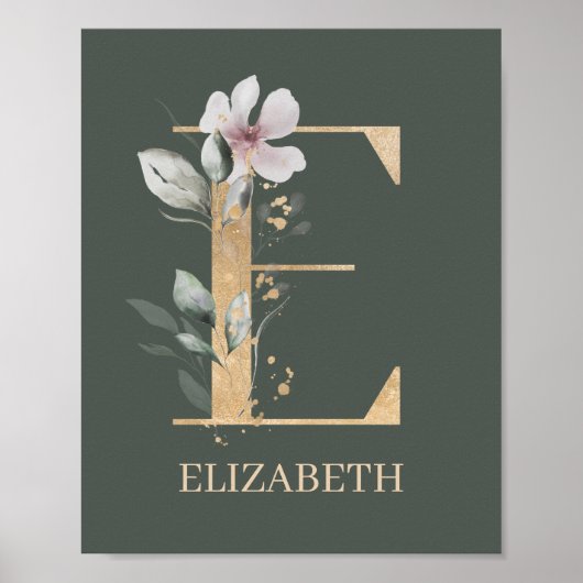 E Monogramme Floral Poster personnalisé (Devant)