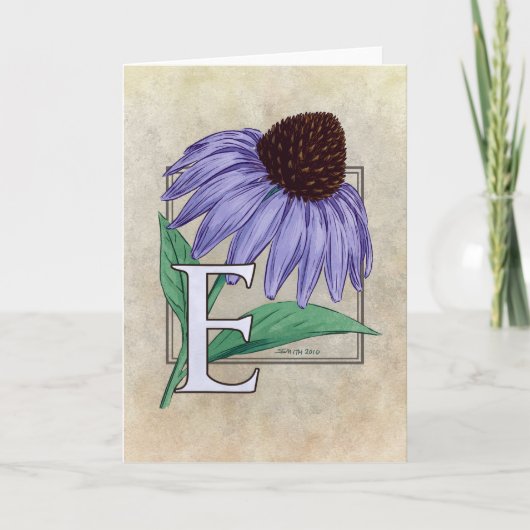 E voor Echinacea Flower Monogram Kaarten Notitiekaartje (Voorkant)