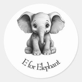 E voor olifant ronde sticker