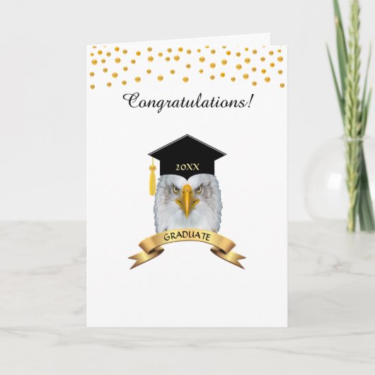 Eagle afstuderen feliciteert gouden en witte wijn kaart (Voorkant)