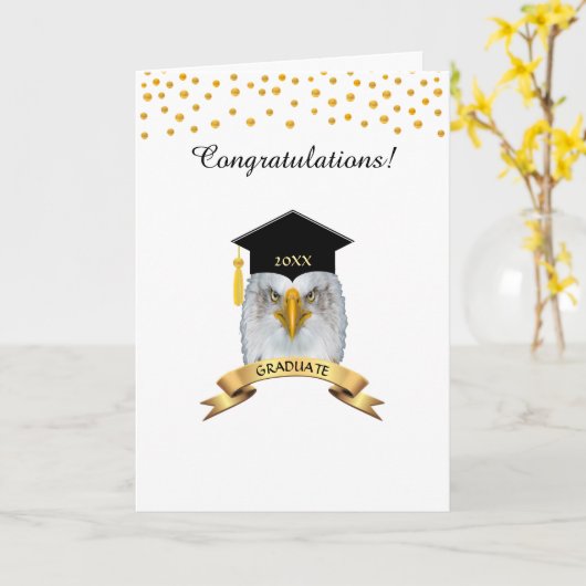 Eagle afstuderen feliciteert gouden en witte wijn kaart (Gele Bloem)