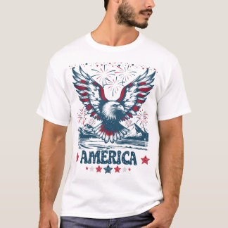 Eagle Amerikaanse vlag vuurwerk T-shirt
