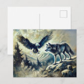 Eagle and Wolf in Wild Landscape Briefkaart (Voorkant / Achterkant)