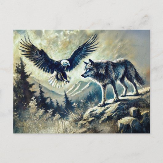 Eagle and Wolf in Wild Landscape Briefkaart (Voorkant)