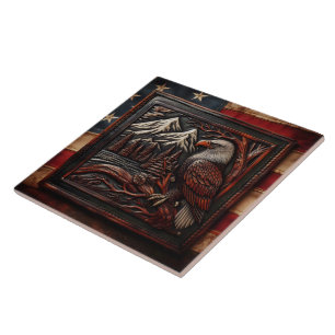 Eagle Carving met berg achtergrond Tegeltje