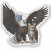 Eagle & Cat Collab – Patriottische dierenonafhanke Sticker (Voorkant)