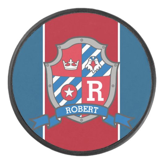 Eagle crest douanenaam red blue monogramed hockey puck (Voorkant)