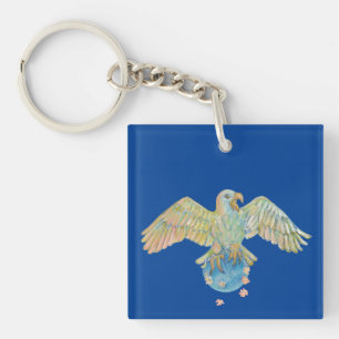 Eagle die de aarde diep blauw draagt sleutelhanger