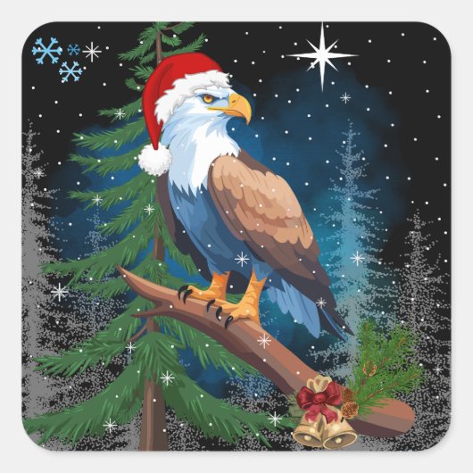 Eagle Dragen Santa Hoed Kerstmis Vierkante Sticker (Voorkant)