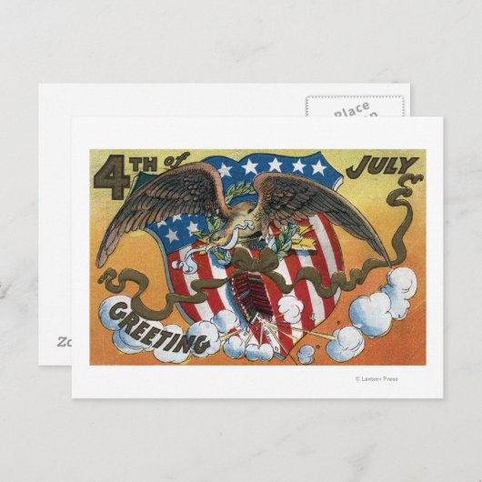 Eagle Emblem Holding Fireworks, Flag-Shield Briefkaart (Voorkant / Achterkant)