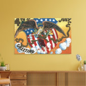 Eagle Emblem Holding Fireworks, Flag-Shield Canvas Afdruk (Insitu (Woonkamer))