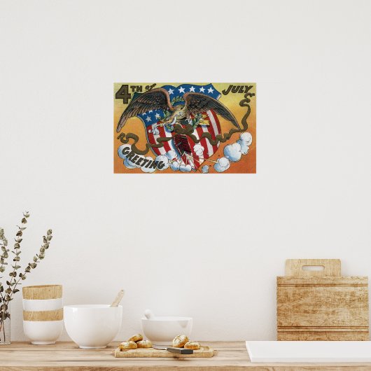 Eagle Emblem Holding Fireworks, Flag-Shield Poster (Keuken)