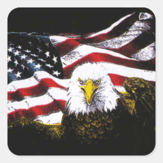 Eagle en Amerikaanse vlag - Zwart Vierkante Sticker