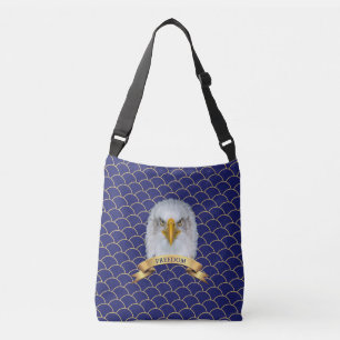 Eagle en lint op blauwe naadloze cirkels crossbody tas