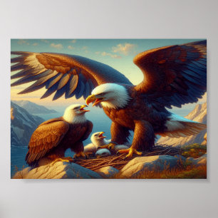 Eagle familie nestelen Atop een klif tijdens 5x7 Poster