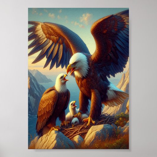 Eagle familie nestelen Atop een klif tijdens 7x5 Poster (Voorkant)