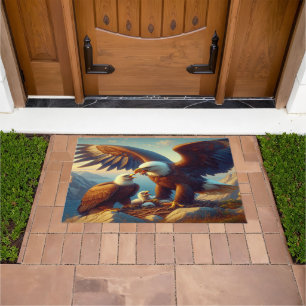 Eagle familie nestelen op een klif tijdens 36x24 deurmat
