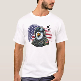 Eagle Fighter Pilot met F-15 Jets en Vlag T-shirt