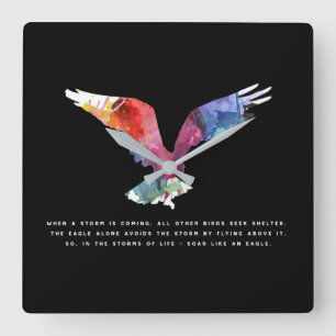 Eagle Flying Inspirerend Motivatie Quote Art Vierkante Klok