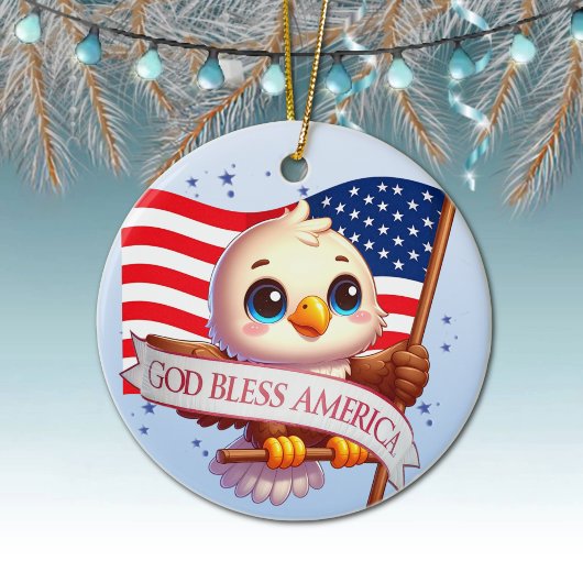 Eagle God Bless America USA Flag Patriotic 🦅🇺🇸 Keramisch Ornament