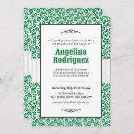 Eagle Green Floral Damask Photo Afstuderen Kaart