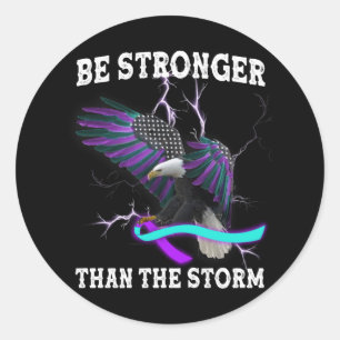 Eagle I Draag Blauwgroen en Paarse zelfmoordpreven Ronde Sticker