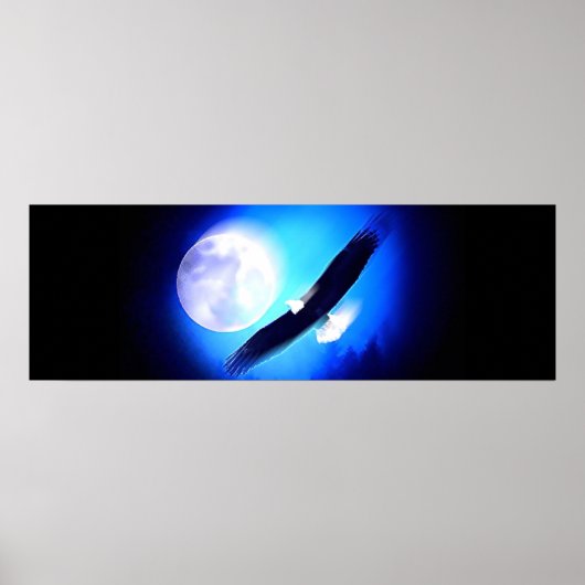 Eagle in Flight & Full Moon Print Poster (Voorkant)